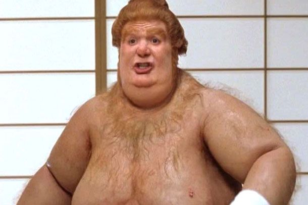 Materials: Based on drawings of Sumo wrestlers, the three fat suits designed for Fat Bastard were composed of foam latex. And in a revolution that surely made Myers happy, they were water-cooled. The suits also introduced a hair and mole-covered surface that allowed Fat Bastard to parade around with his enormous man boobs exposed.
&nbsp;
What Myers said: “After a couple of days of sweating in it — and I sweated a lot — I smelled like an 800-pound sewage filter system.”
&nbsp;
What Vulture says: The hair and moles and squeezable man boobs that took the fat suit to a new level of realistic grotesquery. Mike Myers is the D.W. Griffith of fat suits.
&nbsp;
What our weight guesser says: 375