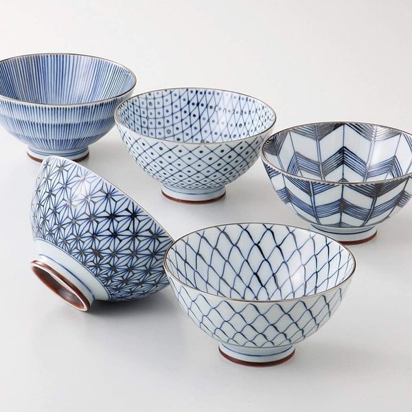 Saikai Pottery Traditional Japanese Rice Bowls, Set of 5