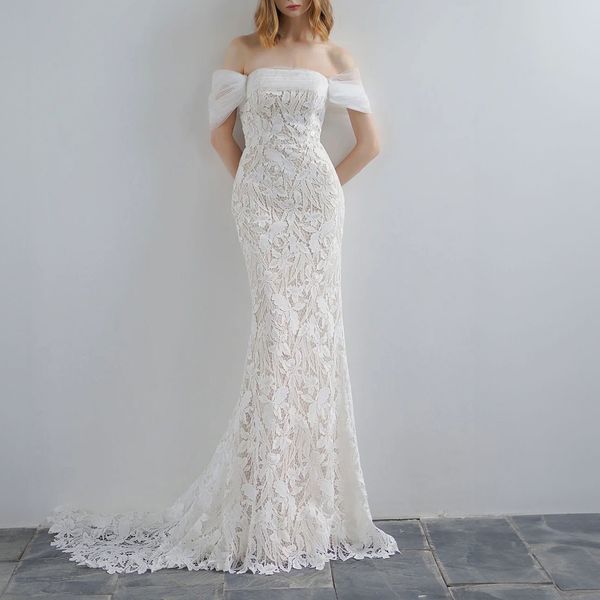 Cocomelody Mermaid Sweep-Brush Train Lace Tulle Wedding Dress