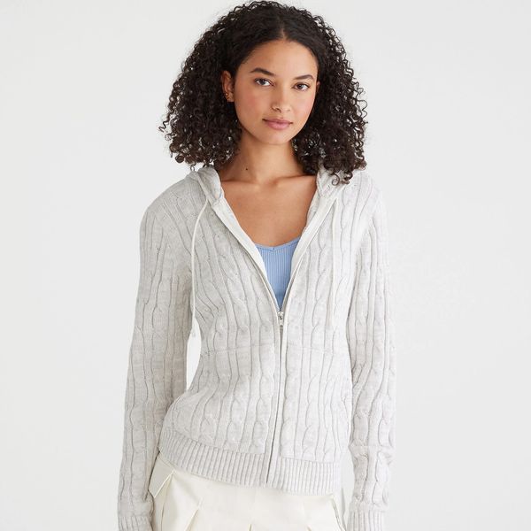 Aéropostale Hooded Full-Zip Cable Cardigan