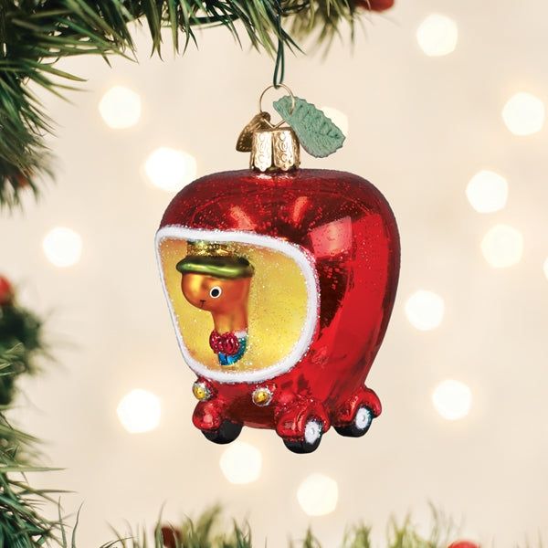 Old World Christmas Lowly Worm's Applecar Ornament