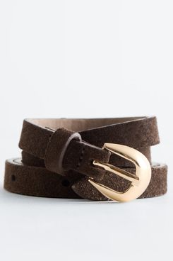 & Other Stories Crescent Buckle Leather Belt - Dark Brown Suede