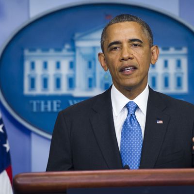 US President Barack Obama speaks about race in the context of the not guilty ruling of George Zimmerman in the killing of Florida teenager Trayvon Martin in February 2012, as he appears at the start of the Daily Press Briefing in the Brady Press Briefing Room at the White House in Washington, DC, July 19, 2013. 