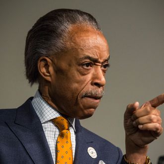 NEW YORK, NY - APRIL 08: Rev. Al Sharpton speaks a press conference at the National Action Network's Office on April 8, 2014 in New York City. Sharpton spoke about alligations that he worked with the FBI as an informant on mob activities. (Photo by Andrew Burton/Getty Images)