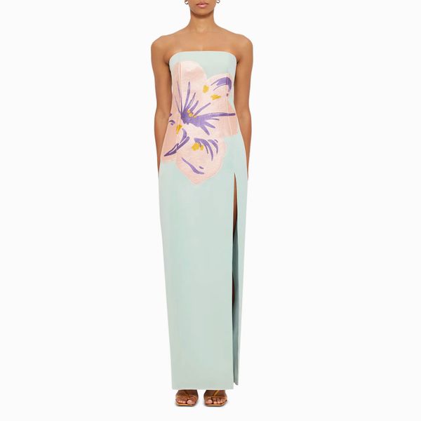 Leo Lin Clémence Embroidered Split Maxi Dress