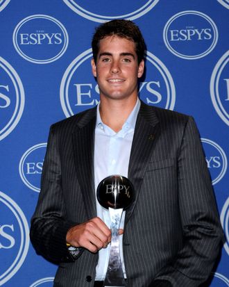 LOS ANGELES, CA - JULY 14: Tennis player John Isner winner of the Best Record-Breaking Performance Award poses in press room during the 2010 ESPY Awards at Nokia Theatre L.A. Live on July 14, 2010 in Los Angeles, California. (Photo by Jason Merritt/Getty Images) *** Local Caption *** John Isner