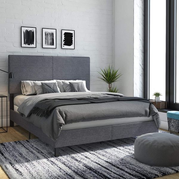 DHP Janford Upholstered Bed with Chic Design - Queen - Grey Linen