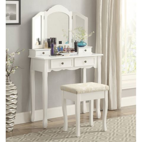 Roundhill Furniture Sanlo Wooden Vanity Make-up Table and Stool Set