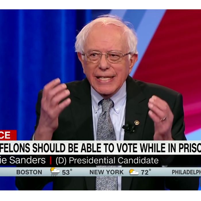 Senator Bernie Sanders during a CNN-hosted town hall, making the case for why prisoners should be allowed to vote.