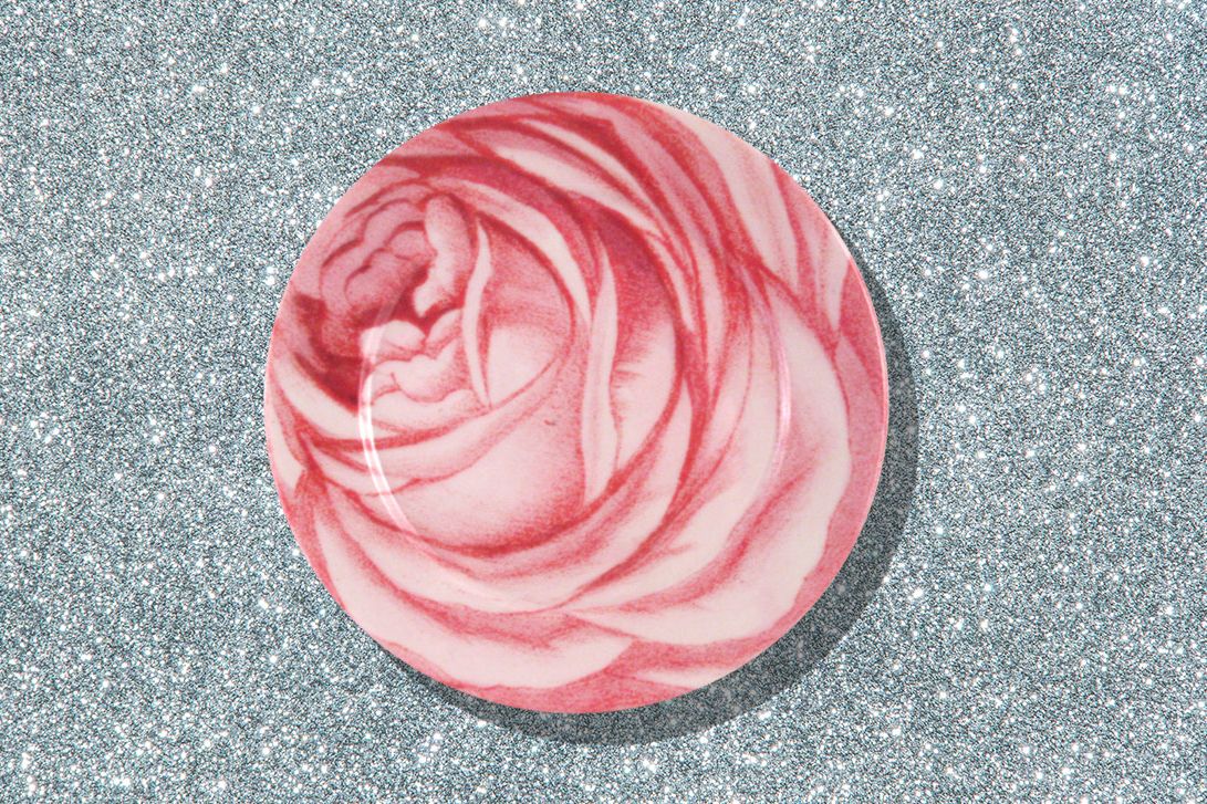 80s vintage cotton denim fabric, pink cabbage roses floral print
