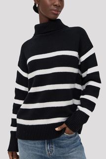 Alex Mill Striped Nottinghill Turtleneck Sweater - Black/Snow