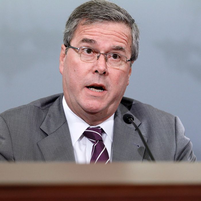 Former Florida Governor Jeb Bush testifies before the House Budget Committee in the Cannon House Office Building on Capitol Hill June 1, 2012 in Washington, DC.