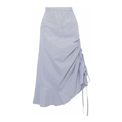 Iris & Ink Casey ruched striped cotton-poplin midi skirt