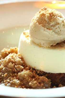 warm apple compote, spice cake, apple cider sorbet, oatmeal streusel