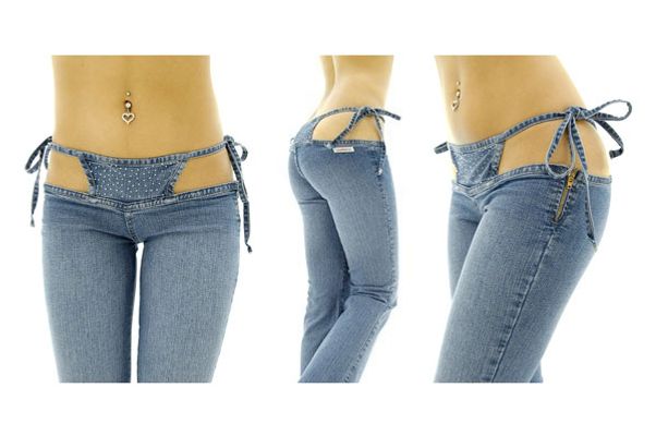 Cute Low Rise Denim Thong Shorts for Women