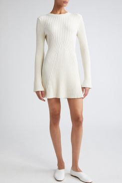 Loulou Studio Amalia Long Sleeve Cotton & Silk Blend Rib Sweater Dress