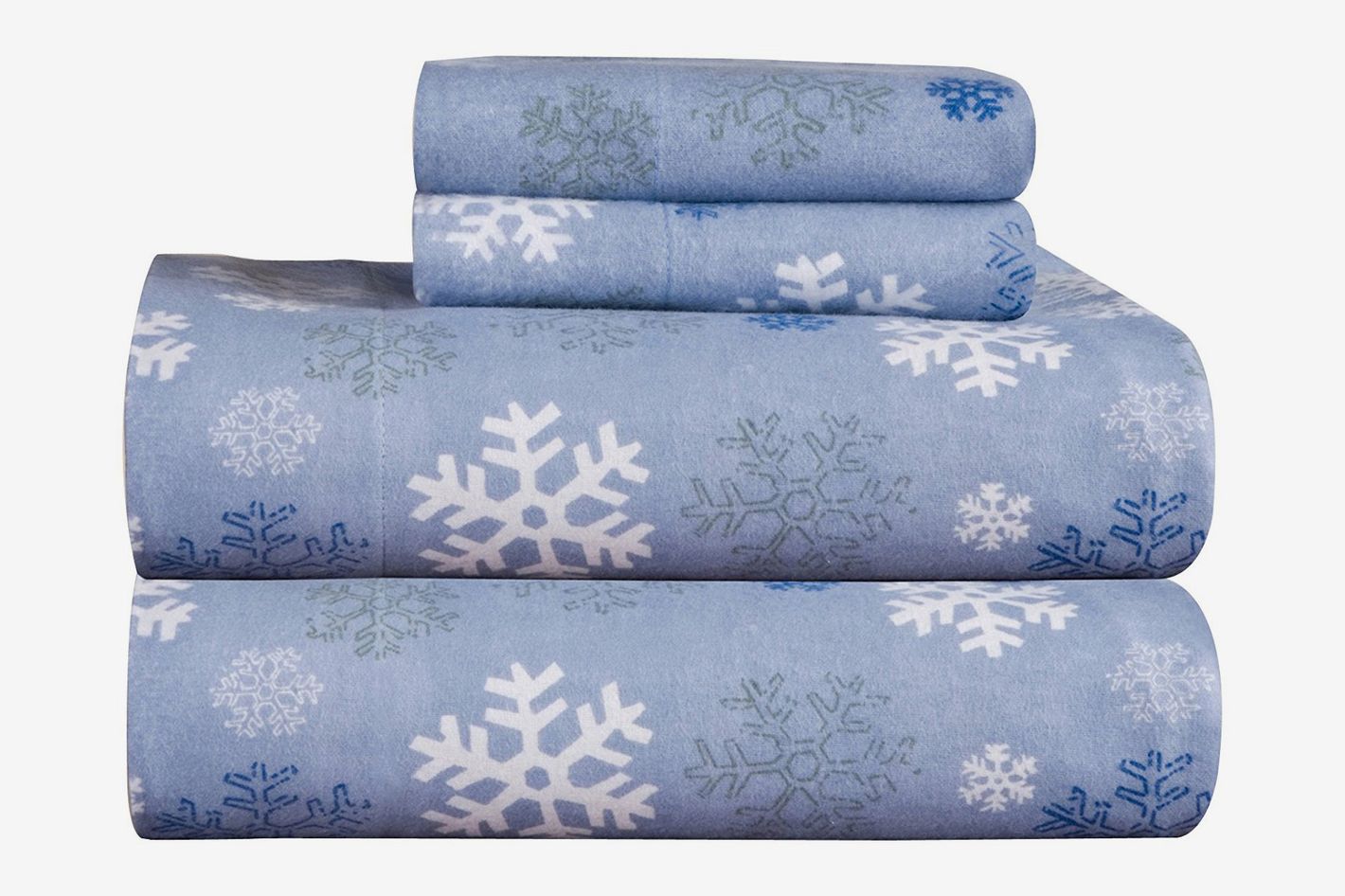 Pointehaven Heavy Weight Printed Flannel Sheet Set Queen Snow Flakes/Tan Flannel-QUN-Snow-Flakes-Tan