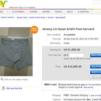 Highly Unconvincing Auction for Jeremy Lin's Used Underwear