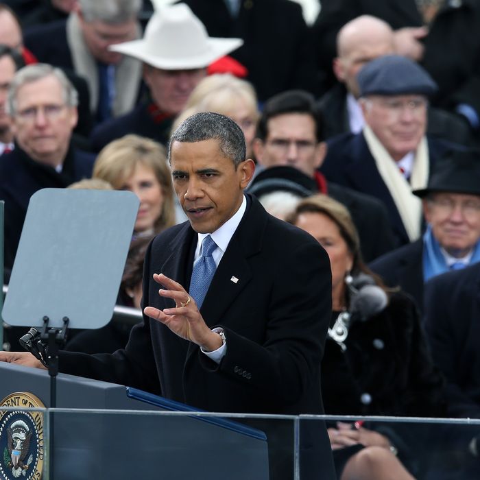  U.S. President Barack Obama speaks after being sworn in during the presidential inauguration on the West Front of the U.S. Capitol January 21, 2013 in Washington, DC. Barack Obama was re-elected for a second term as President of the United States. 