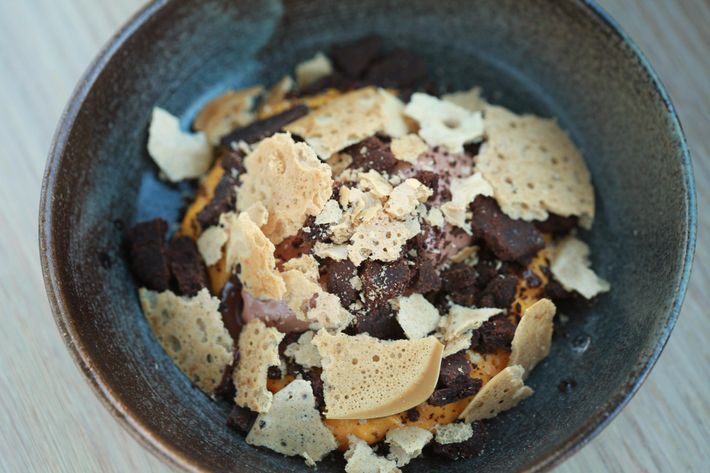 One of four desserts, this is made with chocolate, coffee, and lucuma, a subtropical fruit.