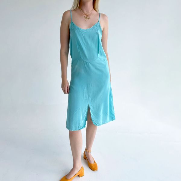 Eveliina Vintage Hand Dyed Tropics Blue Silk Slip