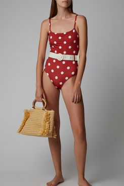 Solid & Striped Nina Belted Polka-Dot One-Piece Swimsuit