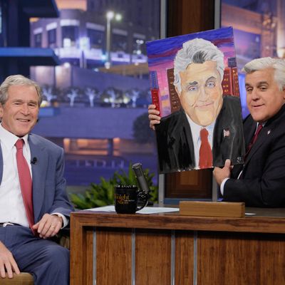 Former President George W. Bush during an interview with host Jay Leno on November 19, 2013 