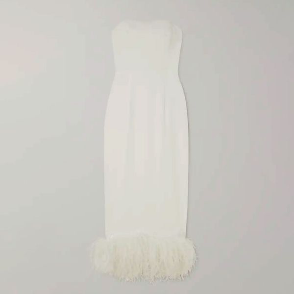 16ARLINGTON Minelli Strapless Feather-trimmed Crepe Midi Dress