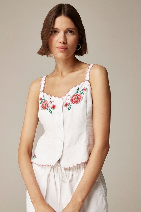 J.Crew Embroidered Tank Top in Linen