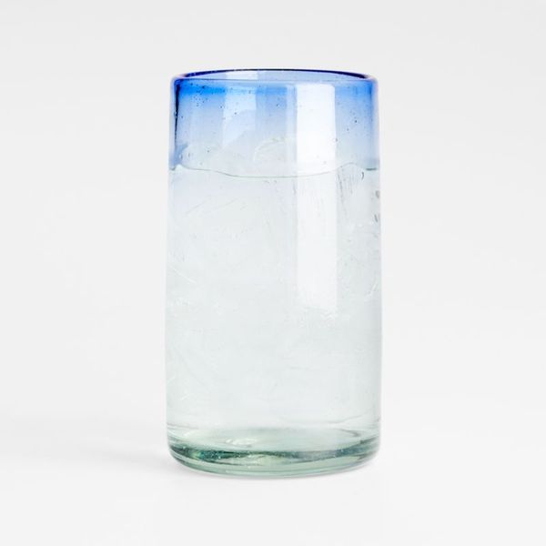 Crate & Barrel Pacifico Blue Rim Highball Glass