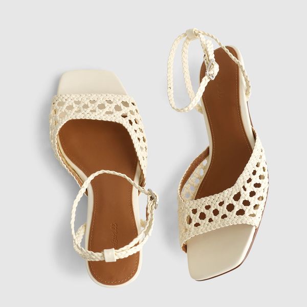 Madewell The Tyra Ankle-Strap Kitten-Heel Sandal in Woven Leather