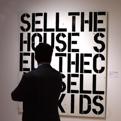 A Christopher Wool artwork is displayed at Christie's 