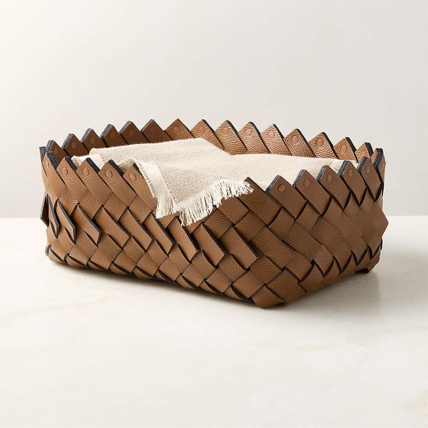 CB2 Willa Woven Saddle Leather Storage Basket Medium