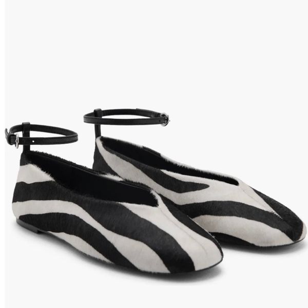 Mango Genuine Calf Hair Ankle Strap Flat