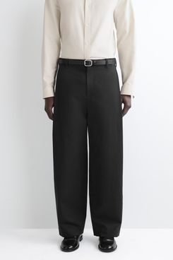 Wide-Leg Pleated Cotton Pants