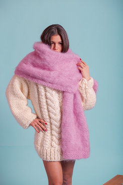 Fluffy Pink Mohair Scarf