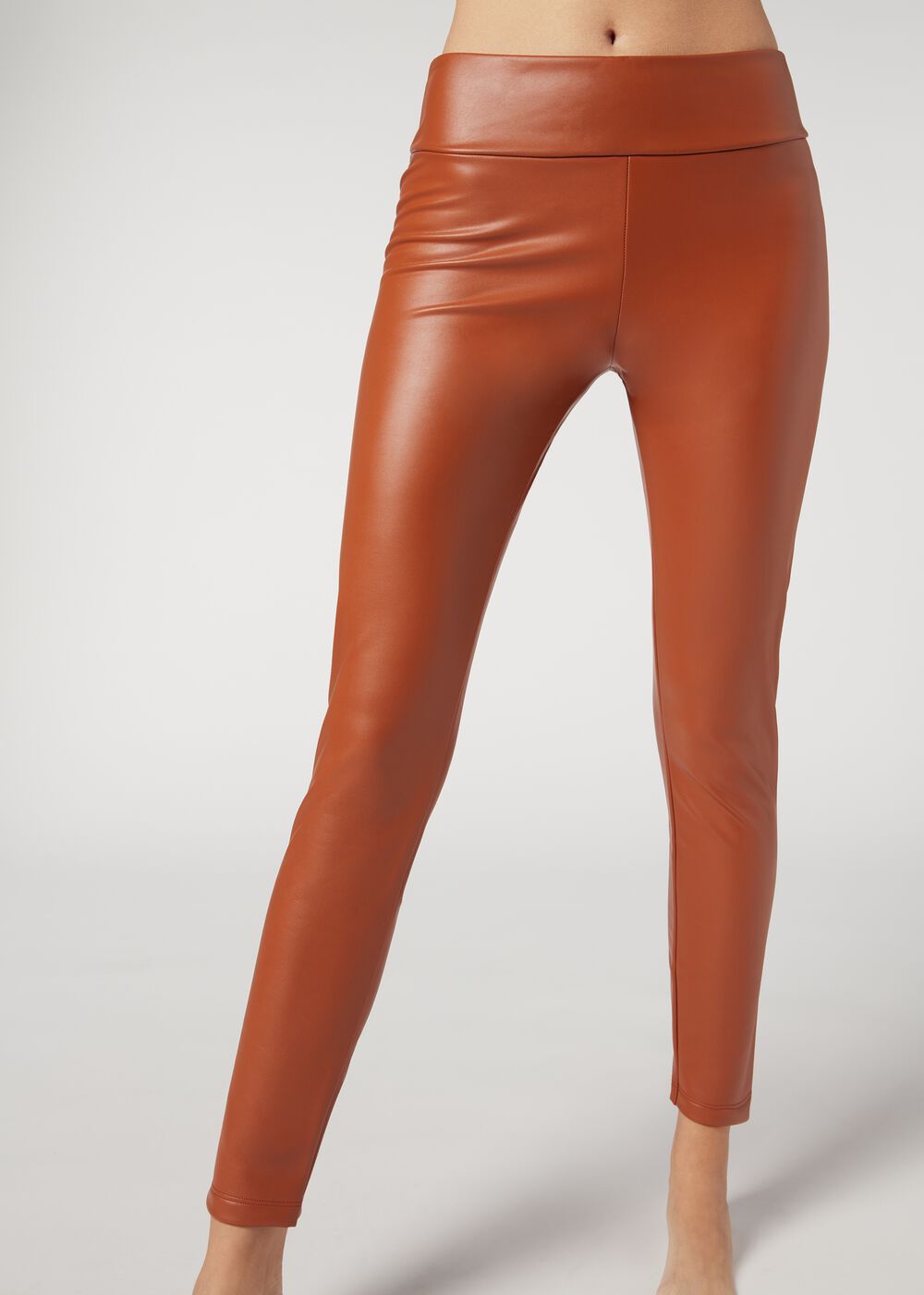 Calzedonia Brown Leather Effect Leggings