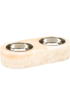 International Brass House Marble Stand And Double Pet Bowls