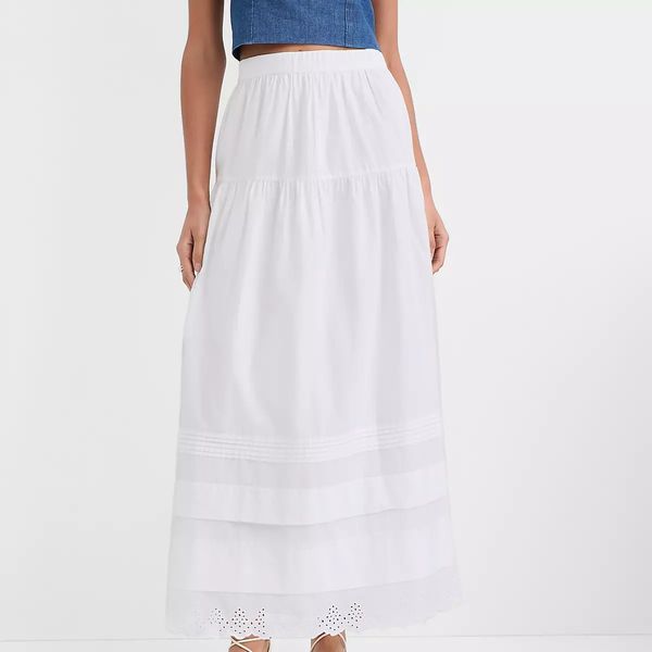 LOFT Scalloped Eyelet Pintucked Maxi Skirt