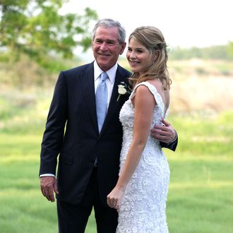 In this handout image provided by the White House, President George W. Bush and Jenna Bush pose for a photographer prior to her wedding to Henry Hager at Prairie Chapel Ranch May 10, 2008 near Crawford, Texas.