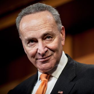 14 Jan 2014, Washington, DC, USA --- Senator Chuck Schumer (D-NY) speaks to the media about the failure of a procedural vote to end debate and advance an unemployment insurance extension bill forward for a final vote during a press conference on Capitol Hill. --- Image by ? Pete Marovich/Corbis