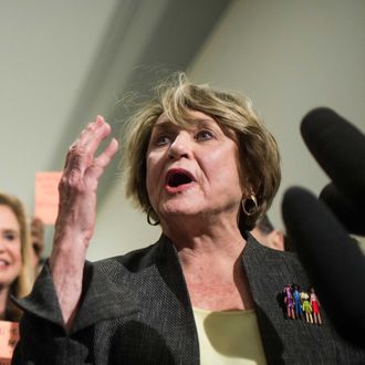  Rep. Louise Slaughter, D-N.Y., co-chairwoman of the Pro-Choice Caucus, participates in a news conference outside of the House Judiciary Committee on Wednesday, Jan. 15, 2013, to protest 