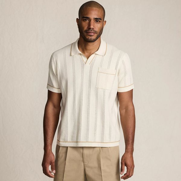 Lands' End Men's Short Sleeve Textured Tipped Sweater Polo