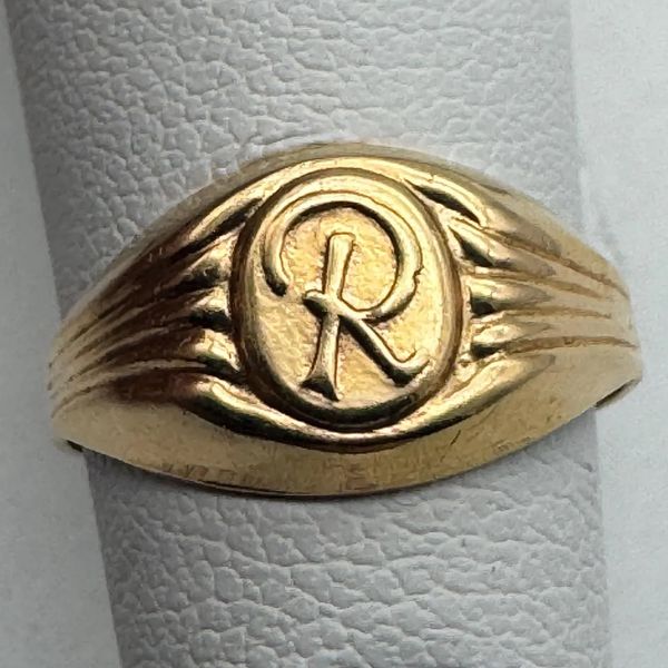 Antique 18k Yellow Gold Letter R Signet Ring size 3