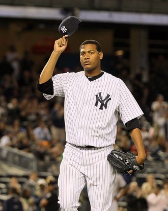 Ivan Nova #47 of the New York Yankees tips his cap as he leaves the game against the Tampa Bay Rays in the ninth inning at Yankee Stadium on June 6, 2012