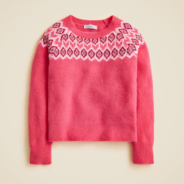 J.Crew Girls’ Metallic Fair Isle Sweater in Supersoft Yarn