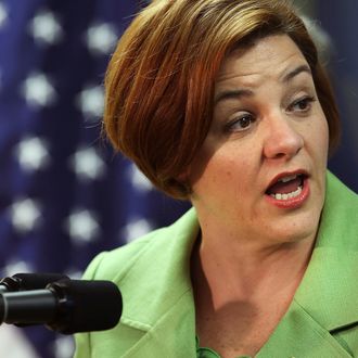 New York City Council Speaker Christine Quinn
speaks to the media at the opening of the Workforce1 Veterans Career Center on July 31, 2012 in New York City. The center will offer area veterans assistance in their job search, help with resumes and classes on how to perfect the interview process. According to the Bureau of Labor Statistics, the unemployment rate for all veterans in June was 7.4 percent. NEW YORK, NY - JULY 31: New York City Council Speaker Christine Quinn
speaks to the media at the opening of the Workforce1 Veterans Career Center on July 31, 2012 in New York City. The center will offer area veterans assistance in their job search, help with resumes and classes on how to perfect the interview process. According to the Bureau of Labor Statistics, the unemployment rate for all veterans in June was 7.4 percent. (Photo by Spencer Platt/Getty Images)