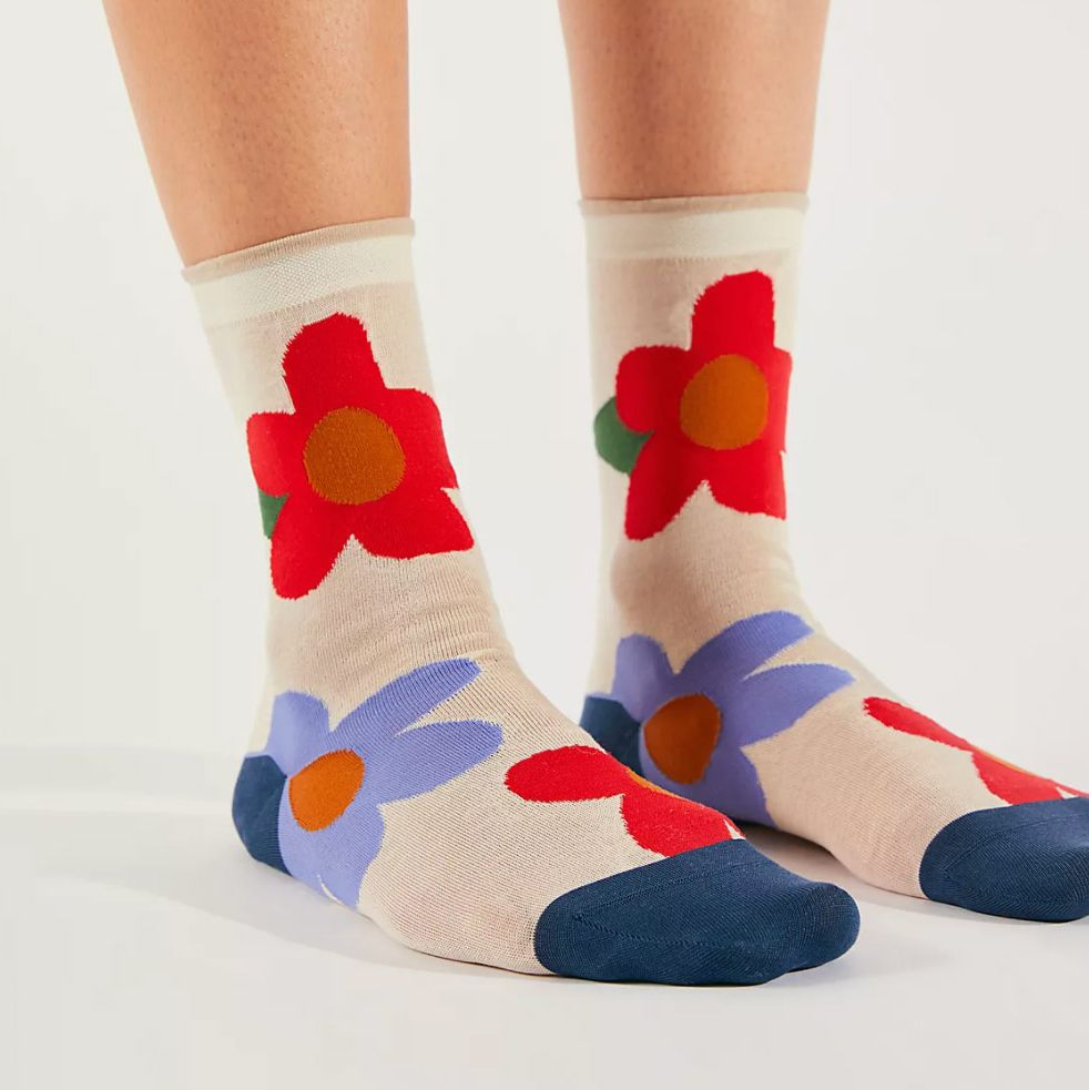 1 Pairs Lady Womens Retro Floral Pattern Socks Dress Crew Cotton Winter Socks 