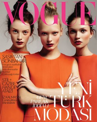 Milly Simmonds, Egle Jezepcikaite and Yana Sotnikova on <em>Vogue</em> Turkey.