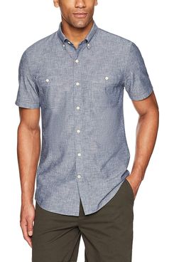 Amazon Brand Goodthreads Men’s Slim-Fit Short-Sleeve Chambray Shirt in Navy